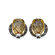 Bids.com 3.14 Carat Genuine Citrine & Black Diamond .925 Sterling Silver Earrings Earrings White Smoke