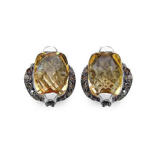 Bids.com 3.14 Carat Genuine Citrine & Black Diamond .925 Sterling Silver Earrings Earrings White Smoke