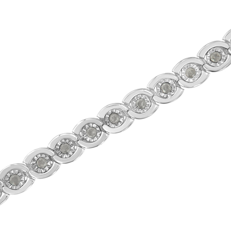 Bids.com .925 Sterling Silver 1.0 cttw Miracle Set Diamond Spiraling Bezel Link Bracelet(I-J Color, I3 Clarity) -7.25" Bracelets White Smoke White.Sterling Silver / 7.25