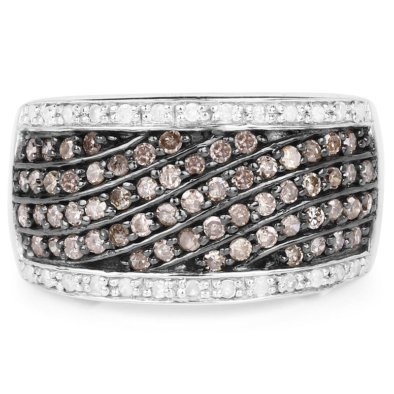 Bids.com 0.87 Carat Genuine Champagne Diamond and White Diamond .925 Sterling Silver Ring Rings Light Gray size 7.00,size 8.00,size 6.00,size 9.00