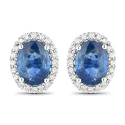 Bids.com 2.16 Carat Genuine Blue Sapphire and White Diamond 14K White Gold Earrings Earrings White Smoke Default Title