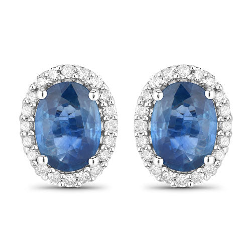 Bids.com 2.16 Carat Genuine Blue Sapphire and White Diamond 14K White Gold Earrings Earrings White Smoke Default Title