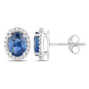 Bids.com 2.16 Carat Genuine Blue Sapphire and White Diamond 14K White Gold Earrings Earrings White Smoke