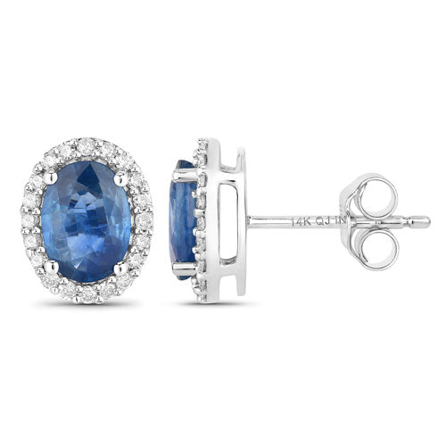 Bids.com 2.16 Carat Genuine Blue Sapphire and White Diamond 14K White Gold Earrings Earrings White Smoke