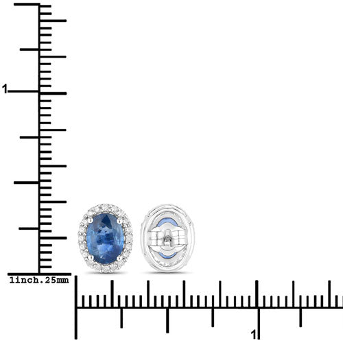 Bids.com 2.16 Carat Genuine Blue Sapphire and White Diamond 14K White Gold Earrings Earrings White Smoke