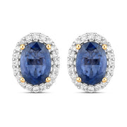 Bids.com 2.16 Carat Genuine Blue Sapphire and White Diamond 14K Yellow Gold Earrings Earrings White Smoke Default Title