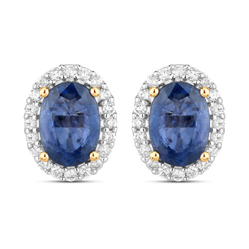 Bids.com 2.16 Carat Genuine Blue Sapphire and White Diamond 14K Yellow Gold Earrings Earrings White Smoke Default Title