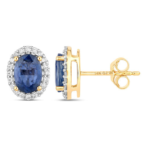 Bids.com 2.16 Carat Genuine Blue Sapphire and White Diamond 14K Yellow Gold Earrings Earrings White Smoke
