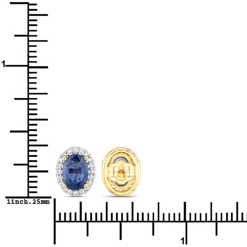 Bids.com 2.16 Carat Genuine Blue Sapphire and White Diamond 14K Yellow Gold Earrings Earrings White Smoke
