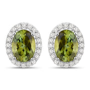 Bids.com 1.92 Carat Genuine Green Tourmaline and White Diamond 14K White Gold Earrings Earrings White Smoke Default Title