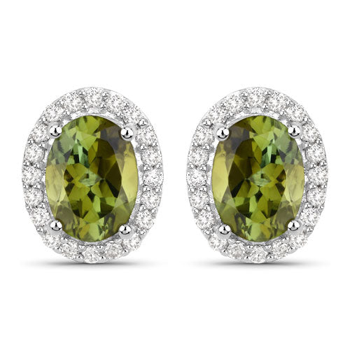 Bids.com 1.92 Carat Genuine Green Tourmaline and White Diamond 14K White Gold Earrings Earrings White Smoke Default Title
