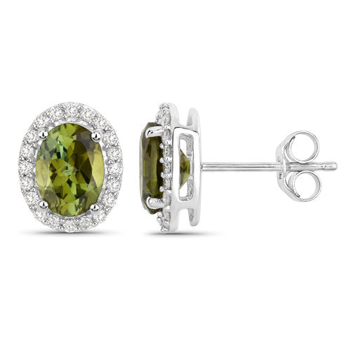 Bids.com 1.92 Carat Genuine Green Tourmaline and White Diamond 14K White Gold Earrings Earrings White Smoke