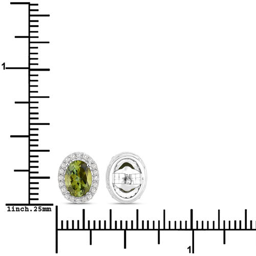 Bids.com 1.92 Carat Genuine Green Tourmaline and White Diamond 14K White Gold Earrings Earrings White Smoke