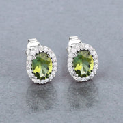 Bids.com 1.92 Carat Genuine Green Tourmaline and White Diamond 14K White Gold Earrings Earrings Dark Gray