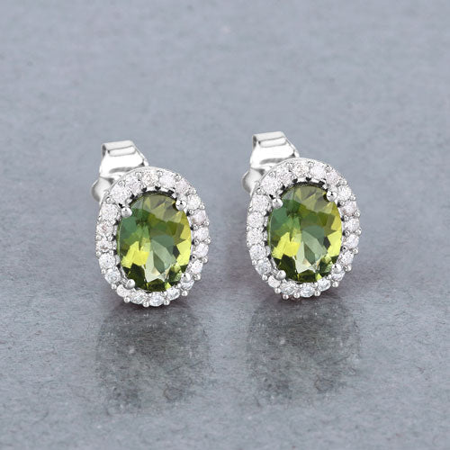 Bids.com 1.92 Carat Genuine Green Tourmaline and White Diamond 14K White Gold Earrings Earrings Dark Gray