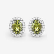 Bids.com 1.92 Carat Genuine Green Tourmaline and White Diamond 14K White Gold Earrings Earrings White Smoke