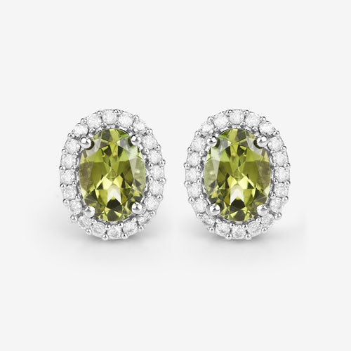 Bids.com 1.92 Carat Genuine Green Tourmaline and White Diamond 14K White Gold Earrings Earrings White Smoke