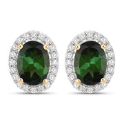 Bids.com 1.92 Carat Genuine Green Tourmaline and White Diamond 14K Yellow Gold Earrings Earrings White Smoke Default Title