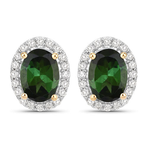 Bids.com 1.92 Carat Genuine Green Tourmaline and White Diamond 14K Yellow Gold Earrings Earrings White Smoke Default Title
