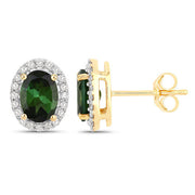 Bids.com 1.92 Carat Genuine Green Tourmaline and White Diamond 14K Yellow Gold Earrings Earrings White Smoke