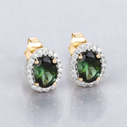 Bids.com 1.92 Carat Genuine Green Tourmaline and White Diamond 14K Yellow Gold Earrings Earrings Light Gray