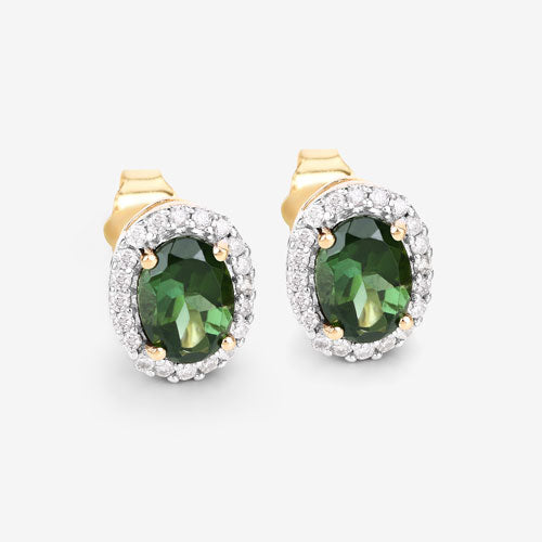 Bids.com 1.92 Carat Genuine Green Tourmaline and White Diamond 14K Yellow Gold Earrings Earrings White Smoke