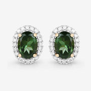 Bids.com 1.92 Carat Genuine Green Tourmaline and White Diamond 14K Yellow Gold Earrings Earrings White Smoke