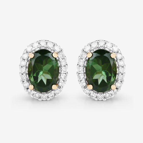 Bids.com 1.92 Carat Genuine Green Tourmaline and White Diamond 14K Yellow Gold Earrings Earrings White Smoke