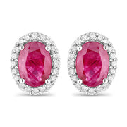 Bids.com 1.96 Carat Genuine Ruby and White Diamond 14K White Gold Earrings Earrings White Smoke Default Title