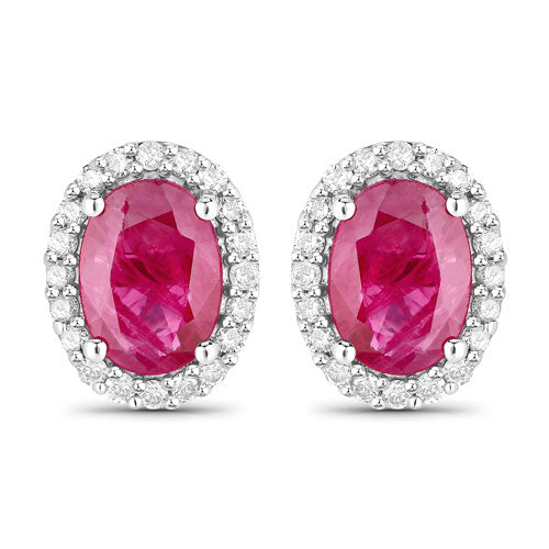 Bids.com 1.96 Carat Genuine Ruby and White Diamond 14K White Gold Earrings Earrings White Smoke Default Title