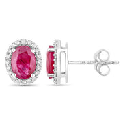 Bids.com 1.96 Carat Genuine Ruby and White Diamond 14K White Gold Earrings Earrings White Smoke