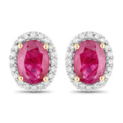 Bids.com 1.96 Carat Genuine Ruby and White Diamond 14K Yellow Gold Earrings Earrings White Smoke Default Title