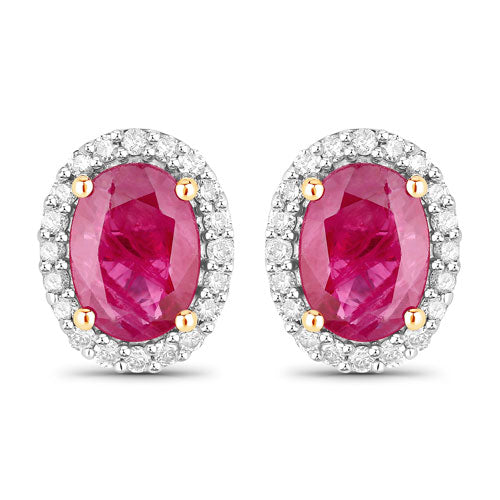 Bids.com 1.96 Carat Genuine Ruby and White Diamond 14K Yellow Gold Earrings Earrings White Smoke Default Title