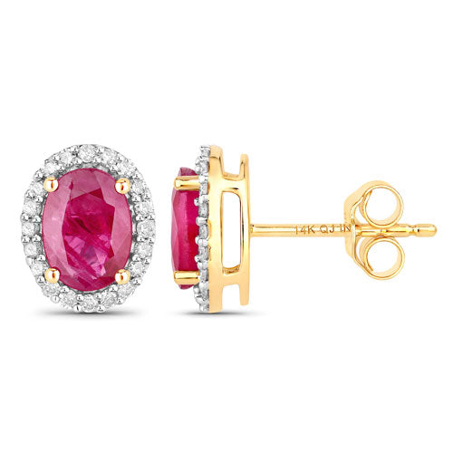 Bids.com 1.96 Carat Genuine Ruby and White Diamond 14K Yellow Gold Earrings Earrings White Smoke