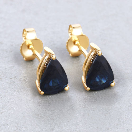 Bids.com 1.60 Carat Genuine Blue Sapphire 10K Yellow Gold Earrings Earrings Light Gray