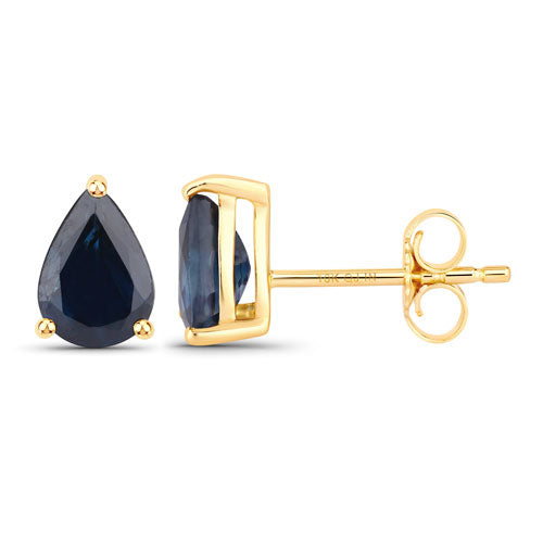 Bids.com 1.60 Carat Genuine Blue Sapphire 10K Yellow Gold Earrings Earrings White Smoke