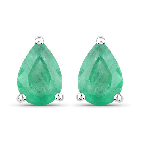 Bids.com 1.30 Carat Genuine Zambian Emerald 10K White Gold Earrings Earrings White Smoke Default Title