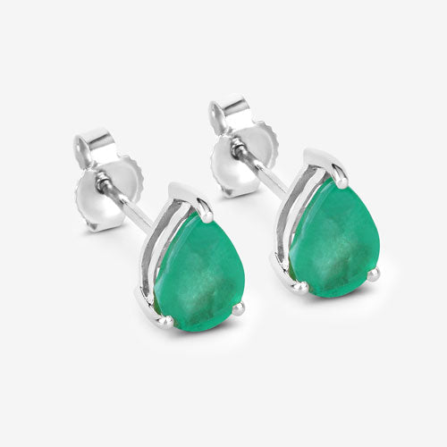Bids.com 1.30 Carat Genuine Zambian Emerald 10K White Gold Earrings Earrings White Smoke