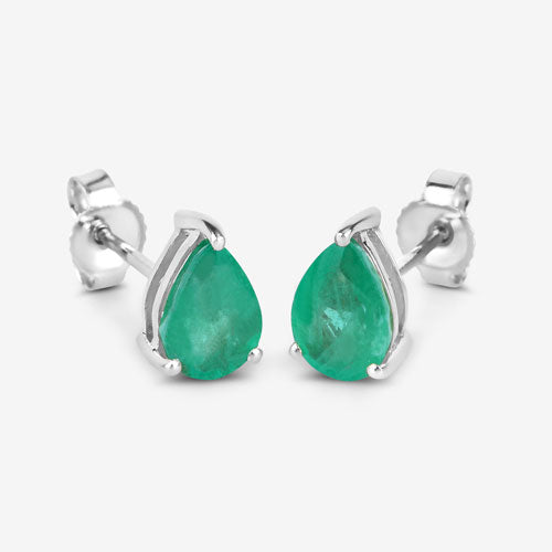 Bids.com 1.30 Carat Genuine Zambian Emerald 10K White Gold Earrings Earrings White Smoke