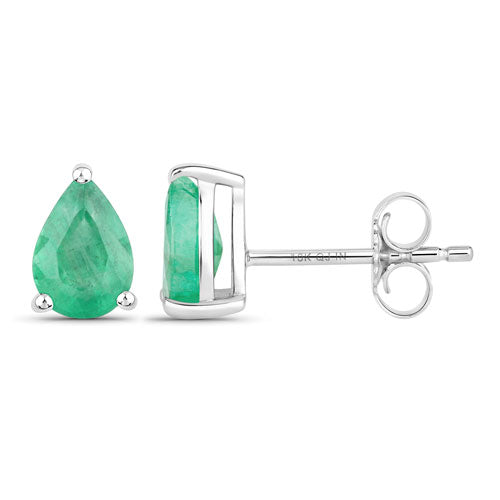 Bids.com 1.30 Carat Genuine Zambian Emerald 10K White Gold Earrings Earrings White Smoke