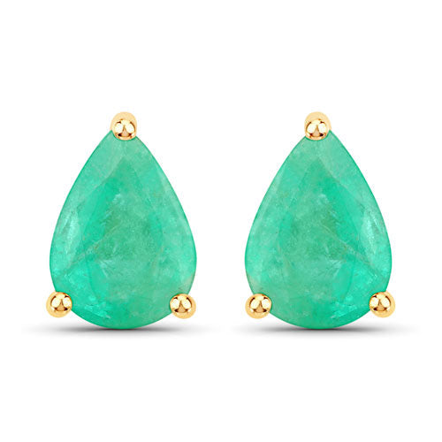 Bids.com 1.30 Carat Genuine Zambian Emerald 10K Yellow Gold Earrings Earrings White Smoke Default Title