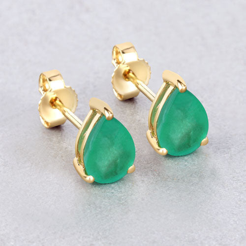 Bids.com 1.30 Carat Genuine Zambian Emerald 10K Yellow Gold Earrings Earrings Light Gray