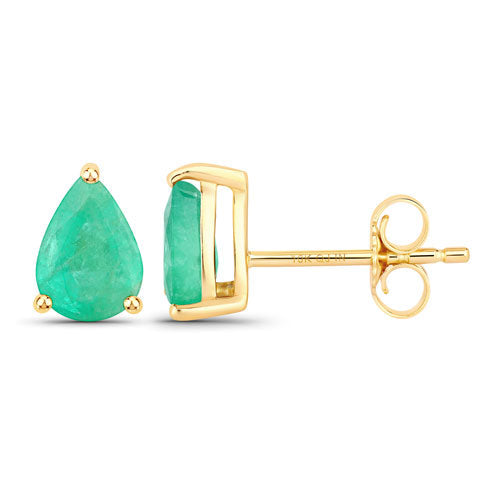 Bids.com 1.30 Carat Genuine Zambian Emerald 10K Yellow Gold Earrings Earrings White Smoke
