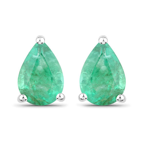 Bids.com 1.30 Carat Genuine Zambian Emerald 14K White Gold Earrings Earrings White Smoke Default Title