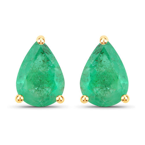 Bids.com 1.30 Carat Genuine Zambian Emerald 14K Yellow Gold Earrings Earrings White Smoke Default Title