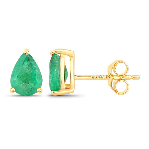 Bids.com 1.30 Carat Genuine Zambian Emerald 14K Yellow Gold Earrings Earrings White Smoke