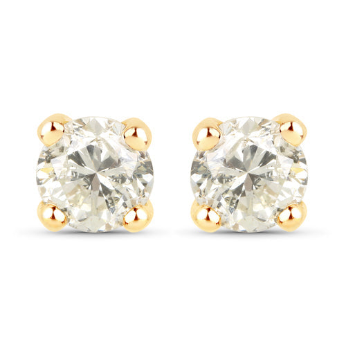 Bids.com 1.01 Carat Genuine LB Diamond 14K Yellow Gold Earrings Earrings White Smoke Default Title