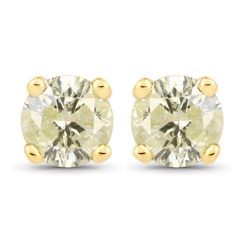 Bids.com 0.95 Carat Genuine LB Diamond 14K Yellow Gold Earrings Earrings White Smoke Default Title