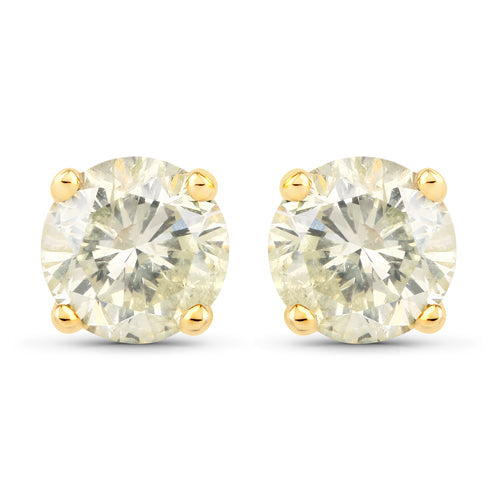 Bids.com 1.24 Carat Genuine LB Diamond 14K Yellow Gold Earrings Earrings White Smoke Default Title