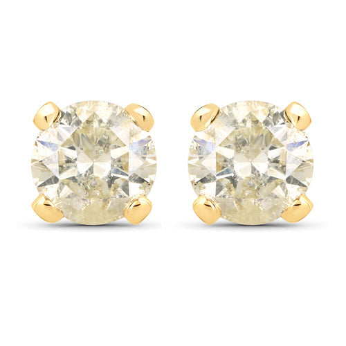 Bids.com 0.98 Carat Genuine LB Diamond 14K Yellow Gold Earrings Earrings White Smoke Default Title